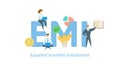 EMI, equated monthly installment. Concept with keywords, letters and icons. Flat vector illustration on white background