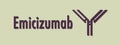 Emicizumab monoclonal antibody drug. Used in treatment of haemophilia A. Generic name and stylized antibody representation.