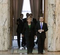 Emil Boc and Angela Merkel at Victoria Palace Royalty Free Stock Photo