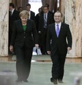 Emil Boc and Angela Merkel at Victoria Palace Royalty Free Stock Photo