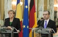 Emil Boc and Angela Merkel at Victoria Palace Royalty Free Stock Photo