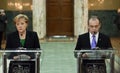 Emil Boc and Angela Merkel at Victoria Palace Royalty Free Stock Photo