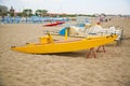 Emilia-Romagna, Italy, boats on the beach. The famous resort of Royalty Free Stock Photo