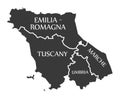 Emilia - Romagna - Tuscany - Marche - Umbria region map Italy