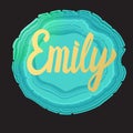 Emily card. Golden lettering calligraphy inscription name. Vector illustration.