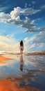 Emily\'s Beach Walk A Dreamy Painting With Chrome Reflections