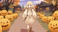 Emily\'s Charming Anime Stroll Amongst Jack O Lanterns