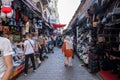 Tahtakale open-air market with a lot of Turkish people and tourists with mask shopping and have dealings