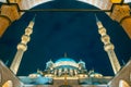 Eminonu New Mosque or Yeni Cami view at night from courtyard Royalty Free Stock Photo