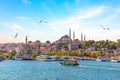 Eminonu Pier and Suleymaniye Mosque in Istanbul, Turkey Royalty Free Stock Photo