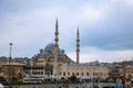 Eminonu Yeni Cami or new mosque view. Newly renovated famous mosque of Istanbul.