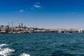 A view of Eminonu district and Galata Bridge from the Golden Horn Bay Royalty Free Stock Photo