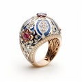 Emir-inspired Cloisonnism Ring With Blue And Pink Sapphire