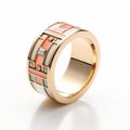 Emir-inspired Gold And Multicolored Mosaic Ring With Architectonic Motifs