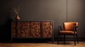 Emirate I Chair And Brown Sideboard: Textured Backgrounds And Warm Tones Royalty Free Stock Photo