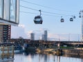 The Emirates Air Line is a cable car link across the River Thames in London, England, built by Doppelmayr with sponsorship Royalty Free Stock Photo