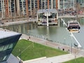 The Emirates Air Line is a cable car link across the River Thames in London, England, built by Doppelmayr with sponsorship Royalty Free Stock Photo