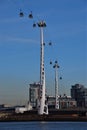 Emirates Air Line gondola lift, Greenwich, London with clear blue sky