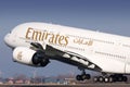 Emirates Airbus A380 departure from Schiphol Amsterdam Airport, Europe, Holland