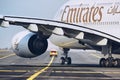 Emirates Airbus A380 follow aircraft marshaller