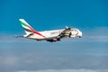 Emirates Airbus A380-861 jet leaving Zurich in Switzerland Royalty Free Stock Photo