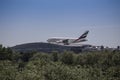 Emirates Airbus A380 Landing at Heathrow Royalty Free Stock Photo