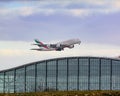 Emirates Airbus a380 Taking off from Heathrow airport