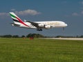 Emirates Airbus A380 at Vaclav Havel airport Prague PRG Royalty Free Stock Photo