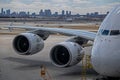 Emirates Airbus A380-800 Wing, Engines And Mississauga Skyline Royalty Free Stock Photo