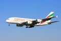Emirates Airlines Airbus A380 in flight. Royalty Free Stock Photo