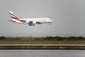 Emirates Airlines Airbus A380 about to land. Royalty Free Stock Photo