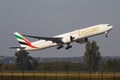 Emirates Airlines Boeing 777-300ER A6-EPT passenger plane departure and take off at Budapest Airport Royalty Free Stock Photo