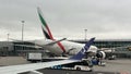 Emirates Airlines plane at WAW Chopin Airport in Warsaw, Poland