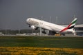 Emirates plane taking off from Munich Airport, MUC