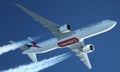 Emirates boeing 777 cruising high over Turkey contrails