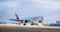 Emirates Boeing 777 landing in Prague airport