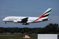 Emirates A380 plane landing on Munich Airport, MUC