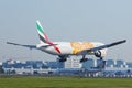 Emirates plane approaching runway