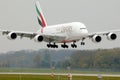 Emirates A380 plane landing on runway