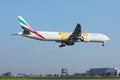 Emirates plane approaching runway