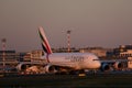 Emirates A380 plane taxiing in Dusseldorf Airport, DUS Royalty Free Stock Photo