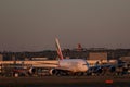 Emirates A380 plane taxiing in Dusseldorf Airport, DUS Royalty Free Stock Photo