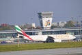 Emirates plane on the Warsaw Chopin Airport