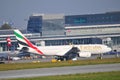 Emirates plane on the Warsaw Chopin Airport