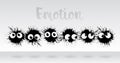 A set of blots with eyes, with different emotions.