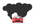 Emission CO2 of automobile fuel vector illustration, flat cartoon car with big smoke cloud gas, concept of carbon Royalty Free Stock Photo