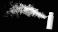 Emitting white smoke, a cylindrical device stands out against a black background Royalty Free Stock Photo