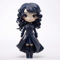 Emma Vinyl Toy: Dark Indigo And Black Anime Figurine With Long Curly Hair