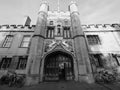 Emmanuel College in Cambridge in black and white