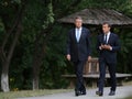 EMMANUEL MACRON AND KLAUS IOHANNIS Royalty Free Stock Photo